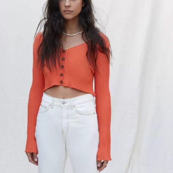 ‼️SOLD‼️ UO Ribbed Ruffle Cardigan - Picture 2 of 4